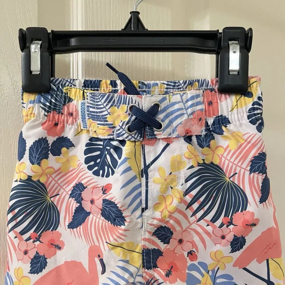 RuffleButts RuggedButts Tropical Flamingo Swim Trunks UPF 50+ Boys 6-12 Mos NWT